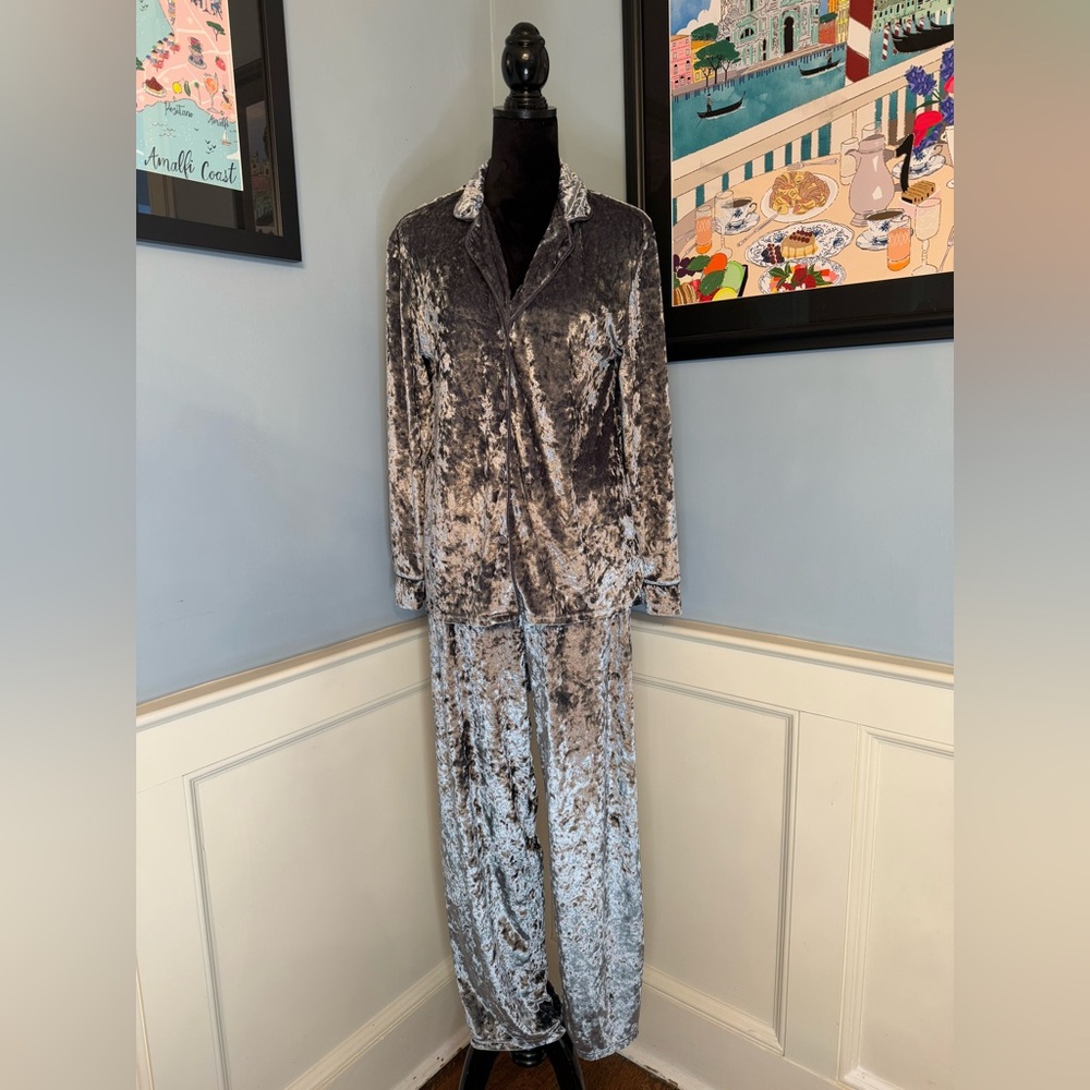 Gray Silver Crushed Velvet Pajamas by French Connection Sz L